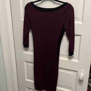 Ann Taylor Medium Petite fitted sweater dress, purple with black detailing